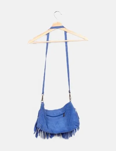 Genuine Leather Bolso azul combinado flecos