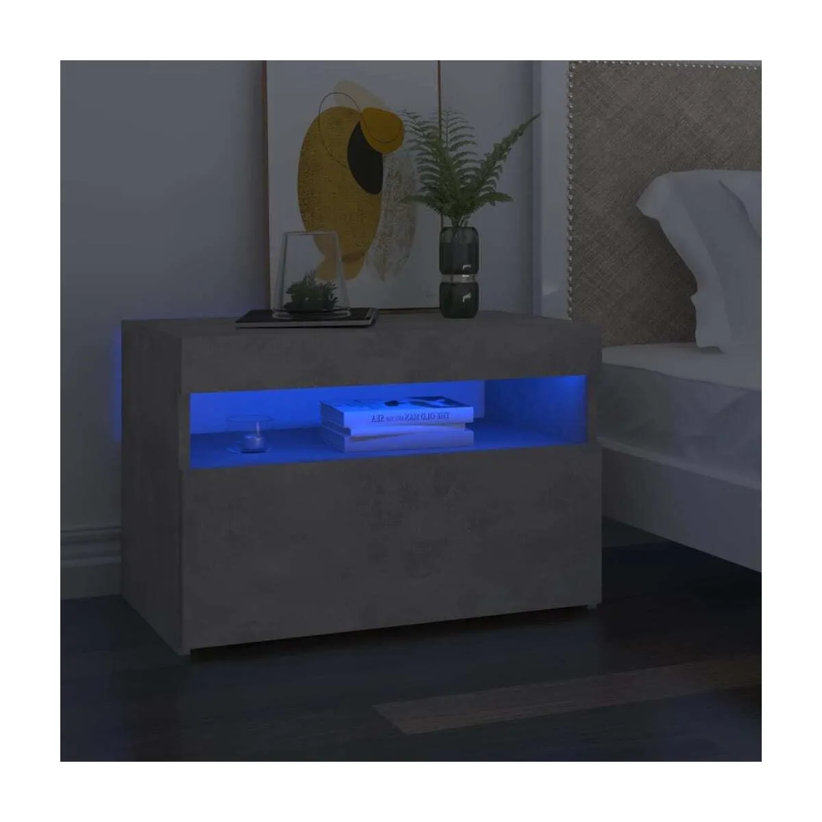 Mesita de noche con LED contrachapada gris hormigón 60x35x40