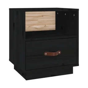 Mesita de noche madera maciza de pino negro 40x34x45 cm