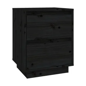 Mesita de noche madera maciza de pino negro 40x35x50 cm