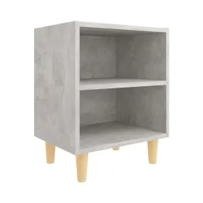 Mesita de noche patas madera maciza gris hormigón 40x30x50 cm