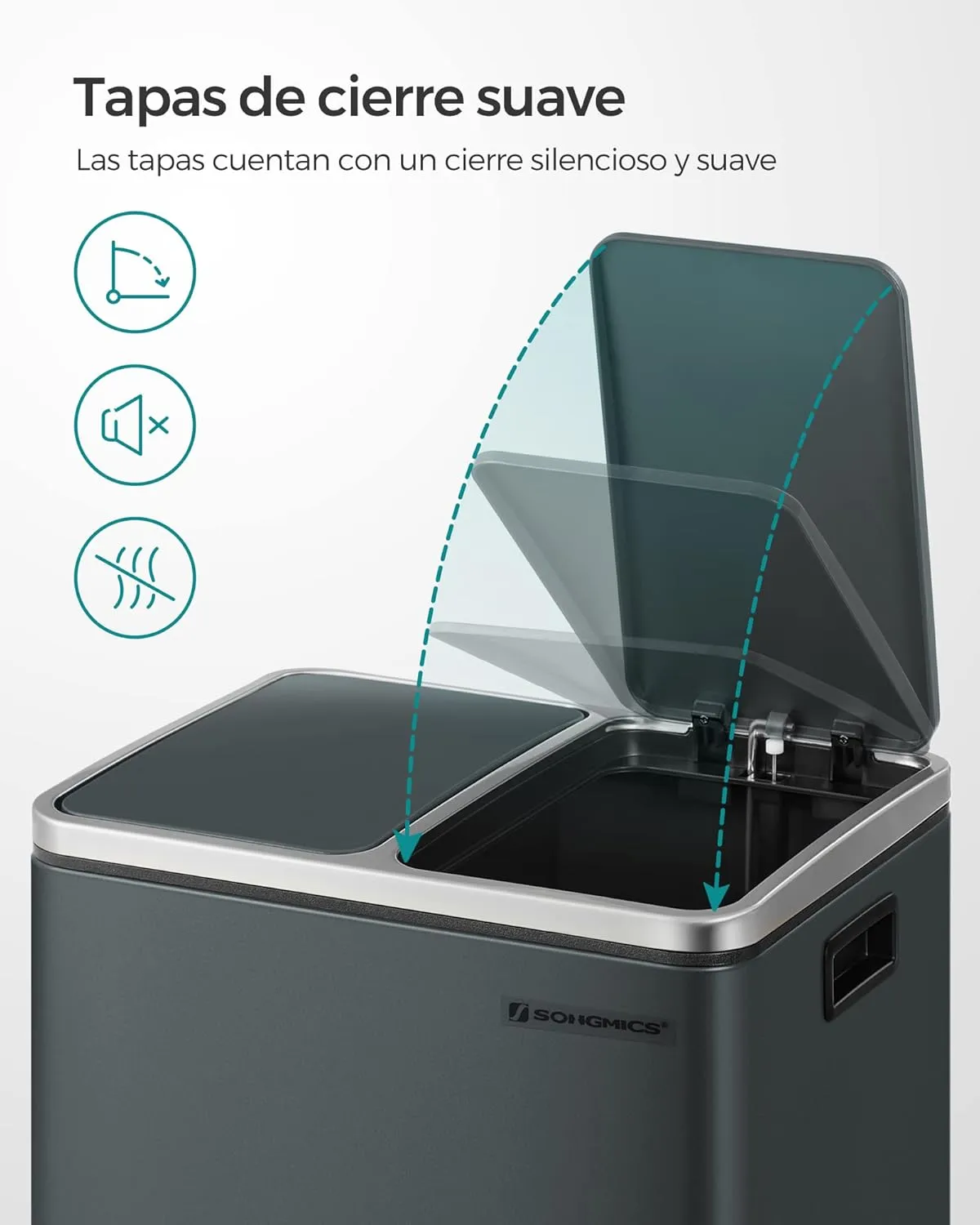 SONGMICS Cubo de Basura de Cocina  2 x 15 L  Cubo con Cubeta Doble para Reciclaje y Residuos  con Pedal  Tapas de Cierre Suave  